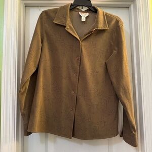 Talbots Petite Suede Long Sleeve Button Down Top